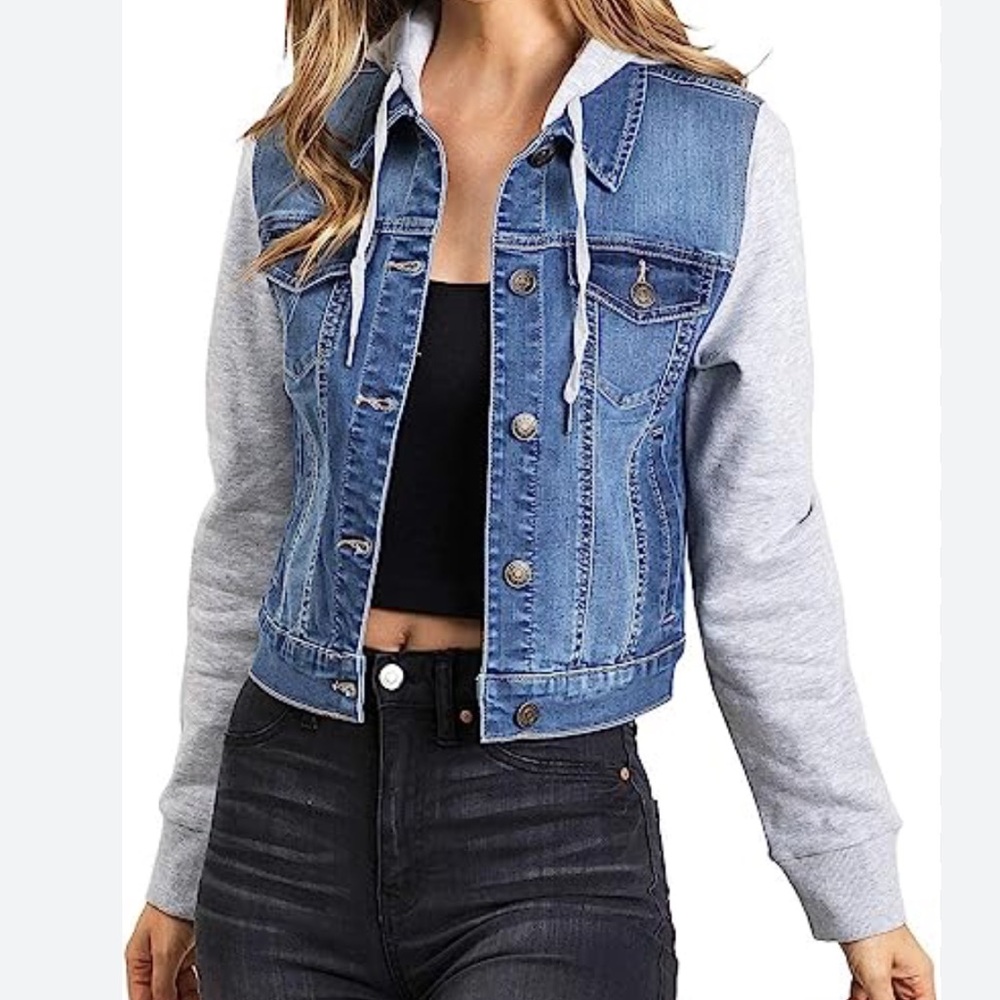 LONG SLV HOODIE STRETCH DENIM JACKET